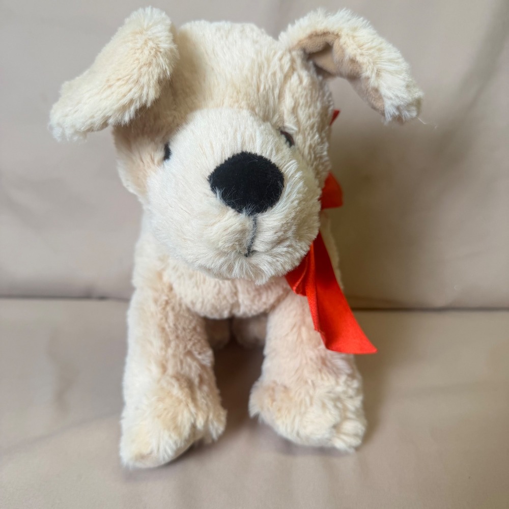 Melissa & Doug Cream Puppy Dog Plush Stuffed Animal Red Ribbon Bow Floppy Ears